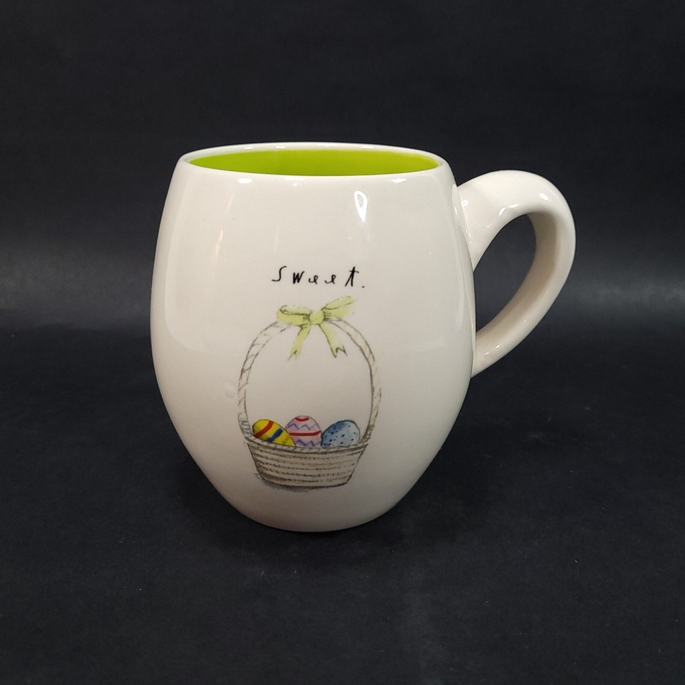 Rae Dunn Magenta SWEET Easter Basket Mug Coffee Cup Tea Lime Green White Used